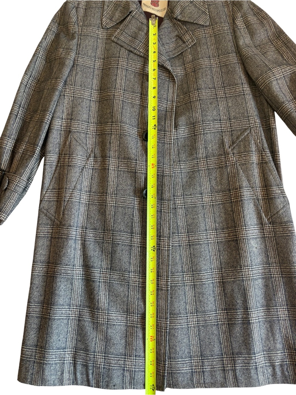 70s Vtg Plaid OverCoat Mens ALPACUNA Famous-Barr Alpaca Wool Blend Approx 46R - Picture 10 of 12